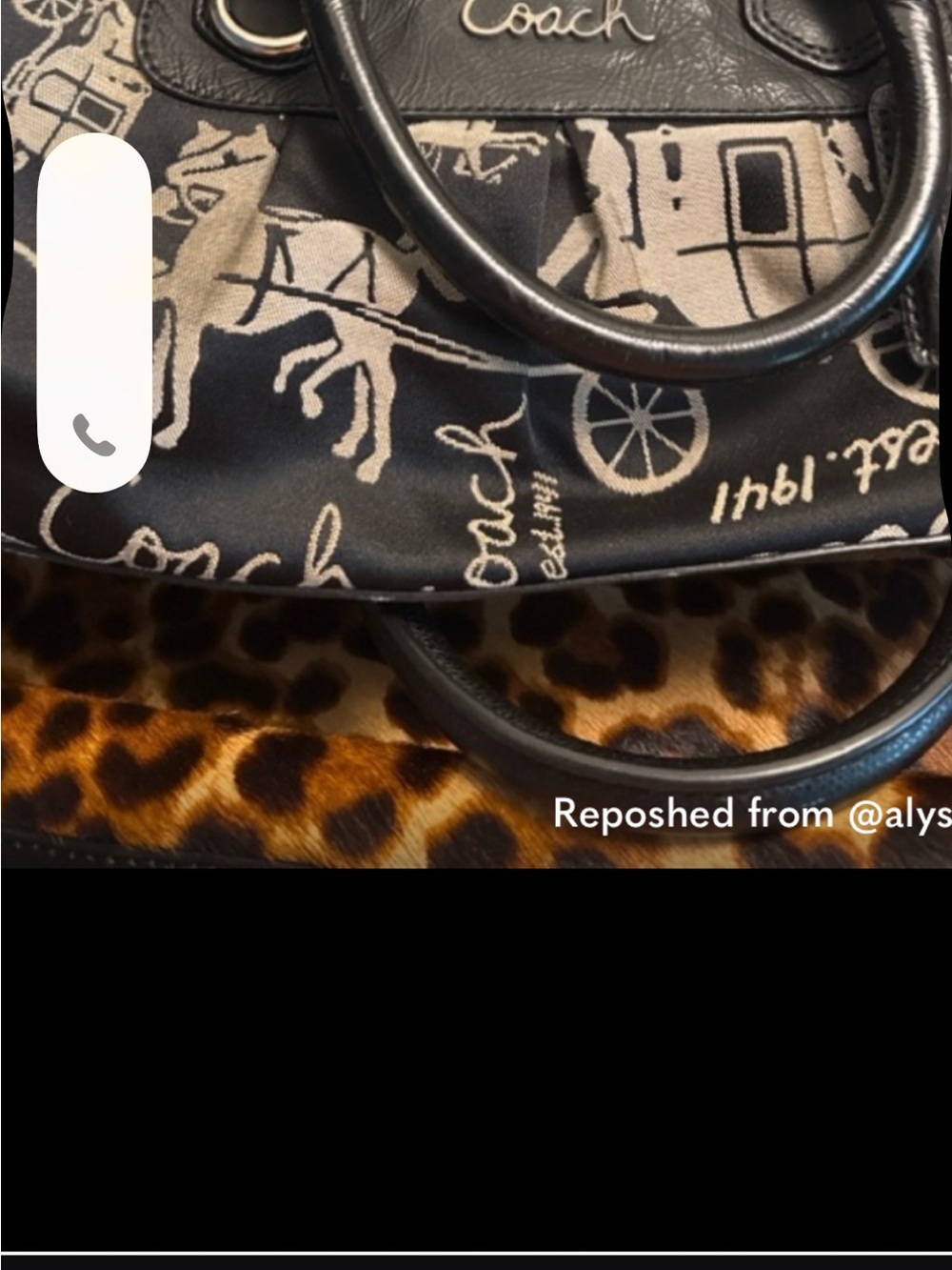 Coach Ashley Horse and Carriage Black and Cream Signature Satchel - Picture 6 of 10